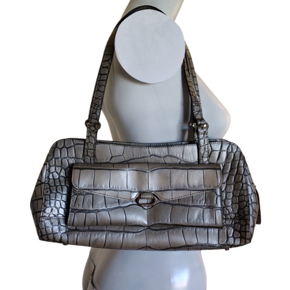 monsac 100% Genuine leather handbag Womans Gray Shoulder Bag Animal Embossed